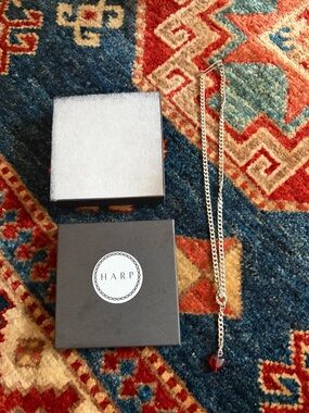 Harp Silver Chain Necklace with Red Heart Pendant